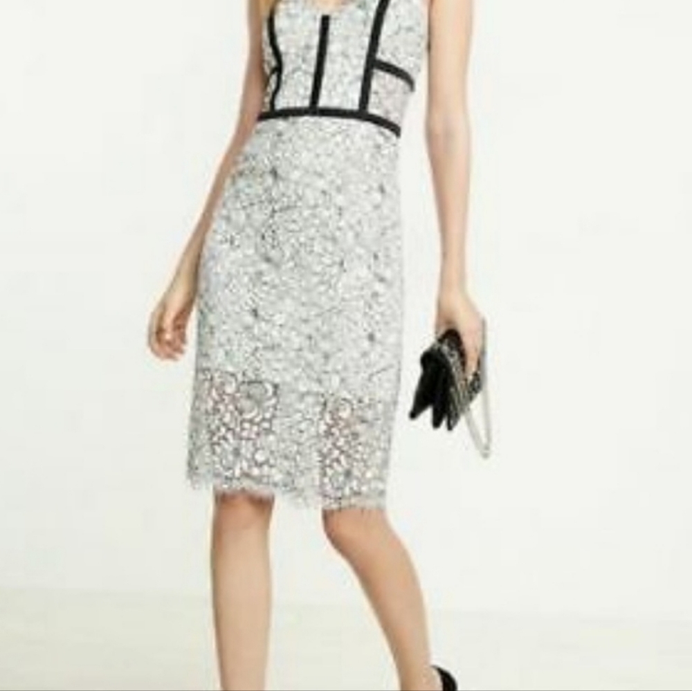 Express White Lace Midi Dress with Black Trim